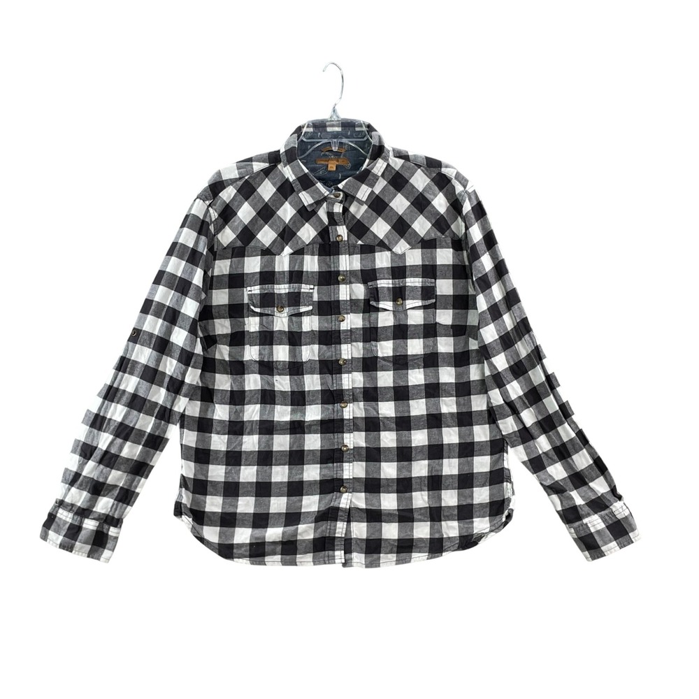 Jachs Girlfriend Button Down Womens XL‎ Black White Buffalo Plaid Western Shirt